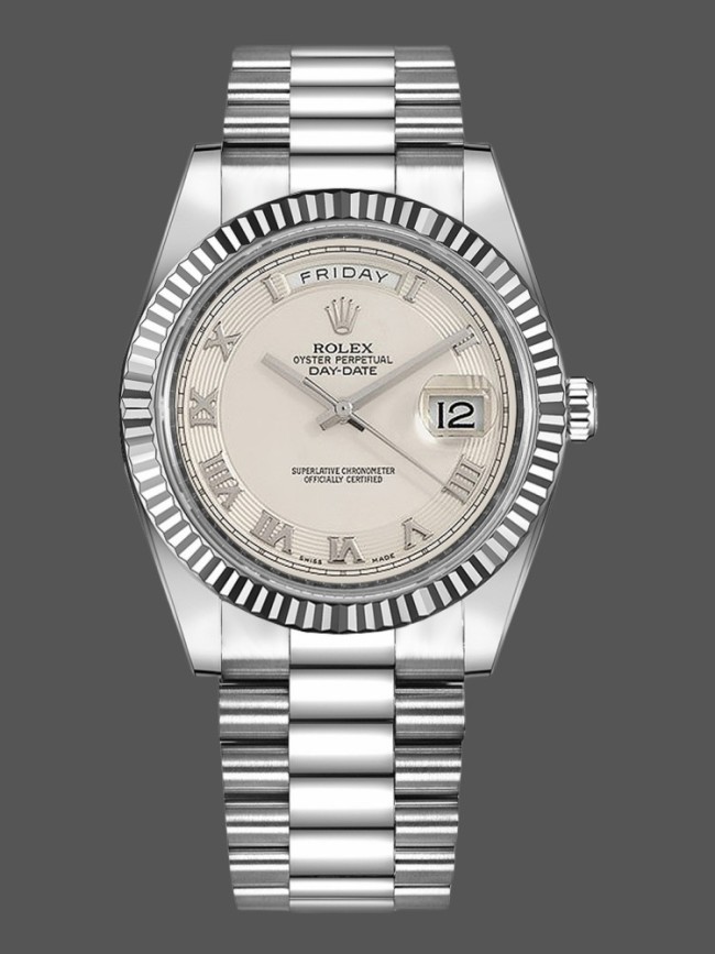 Rolex Day-Date 218239 Ivory Roman Numerals Dial White Gold 41MM Mens Replica Watch