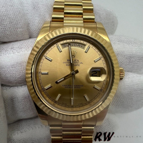 Rolex Day-Date 218238 Champagne Index Dial Yellow Gold 41MM Mens Replica Watch