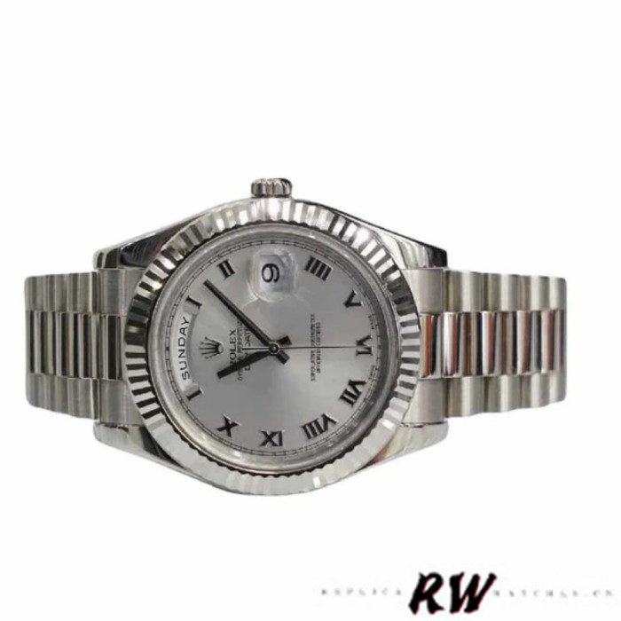 Rolex Day-Date 218239 Silver Roman Numerals Dial White Gold 41MM Mens Replica Watch