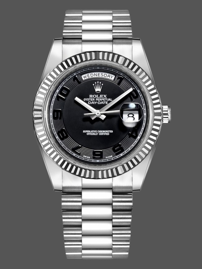 Rolex Day-Date 218239 Concentric Circle Black Dial White Gold 41MM Mens Replica Watch