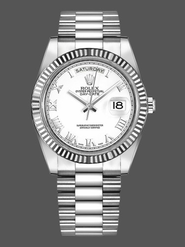 Rolex Day-Date 218239 White Roman Numerals Dial White Gold 41MM Mens Replica Watch