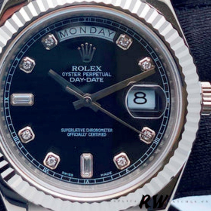 Rolex Day-Date 218239 Diamond Black Dial White Gold 41MM Mens Replica Watch