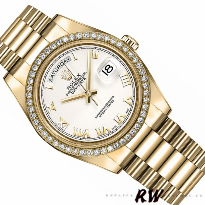 Rolex Day-Date 218348 White Roman Dial 41MM Mens Replica Watch