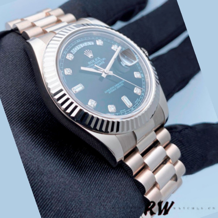 Rolex Day-Date 218239 Diamond Black Dial White Gold 41MM Mens Replica Watch
