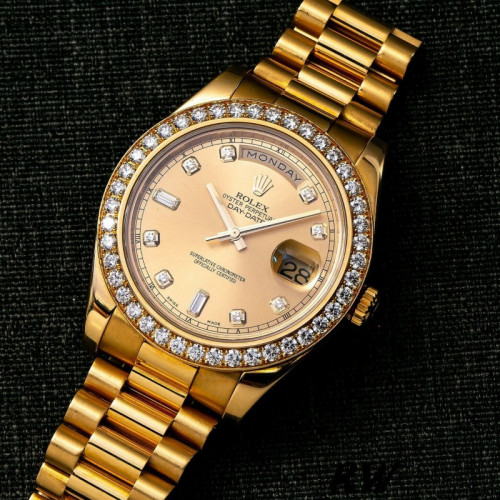 Rolex Day-Date 218348 Champagne Diamonds Dial 41MM Mens Replica Watch