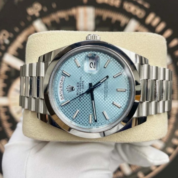 Rolex Day-Date 228206 Ice Blue Motif Dial Platinum 40MM Mens Replica Watch