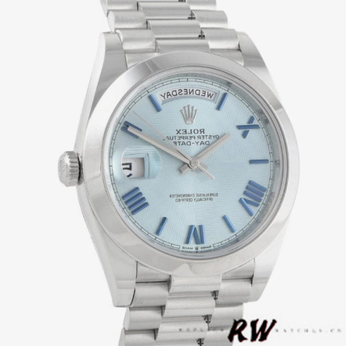 Rolex Day-Date 228206 Ice Blue Quadrant Dial Platinum 40MM Mens Replica Watch
