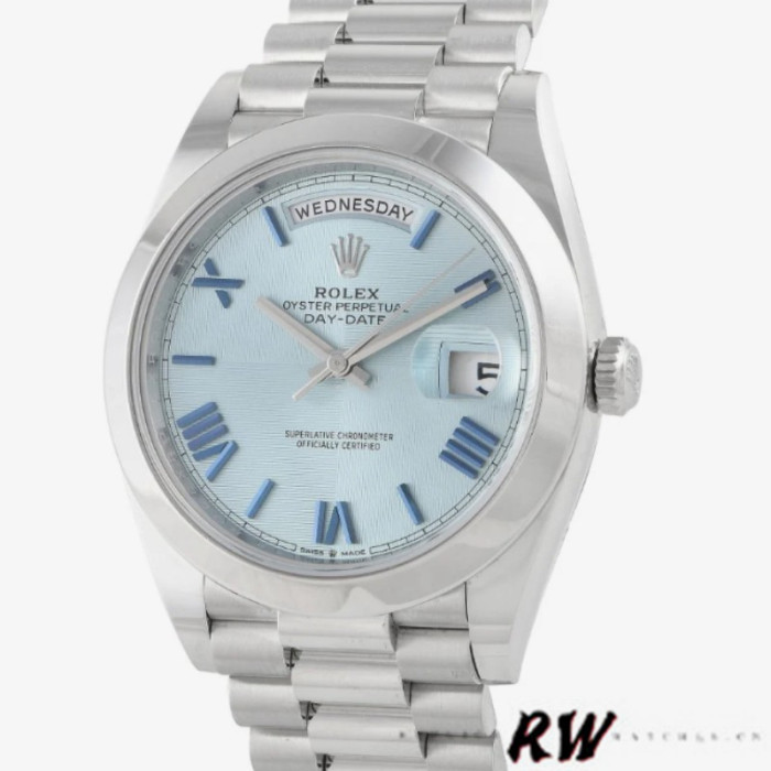 Rolex Day-Date 228206 Ice Blue Quadrant Dial Platinum 40MM Mens Replica Watch