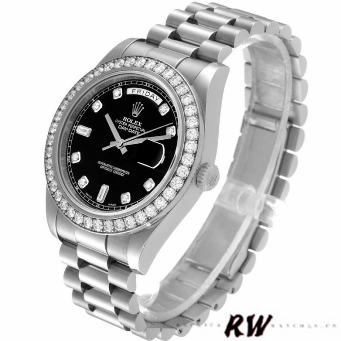Rolex Day-Date 218349 Black Diamond Dial 41MM Mens Replica Watch