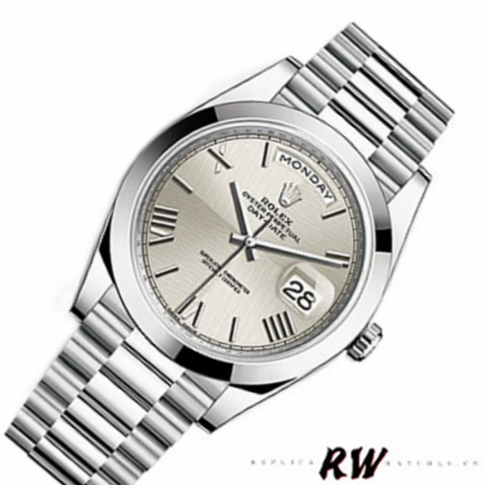 Rolex Day-Date 228206 Silver Roman Numeral Dial Platinum 40MM Mens Replica Watch