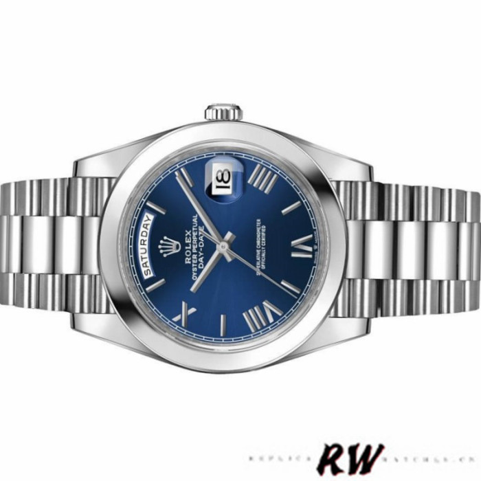 Rolex Day-Date 228206 Blue Roman Numeral Dial Platinum 40MM Mens Replica Watch