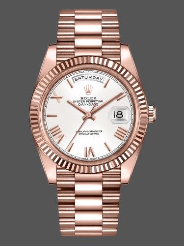 Rolex Day-Date 228235 White Roman Numeral Dial Fluted Bezel 40mm Mens Replica Watch