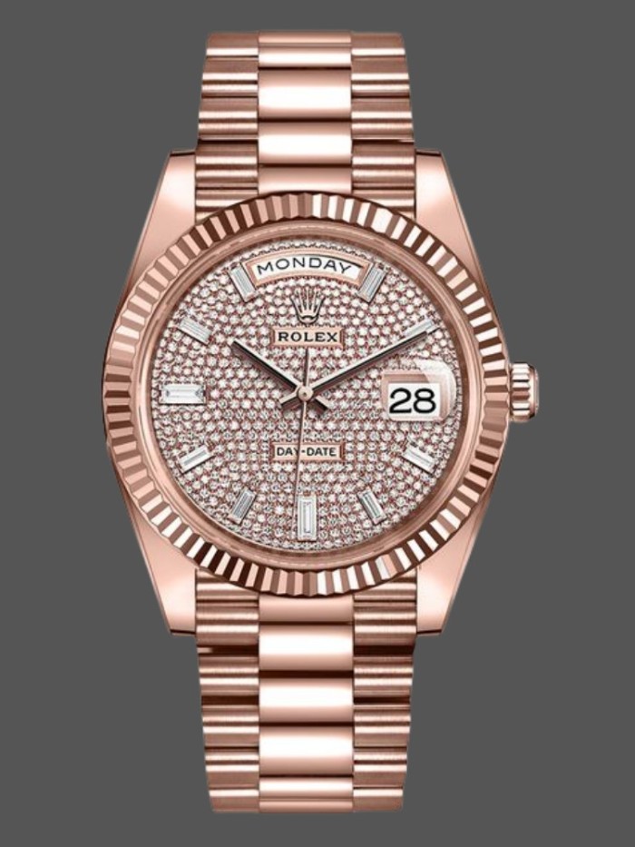 Rolex Day-Date 228235 Diamond Paved Dial Fluted Bezel 40mm Mens Replica Watch