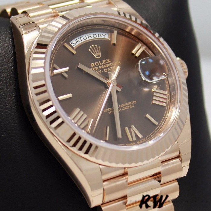Rolex Day-Date 228235 Chocolate Brown Roman Numeral Dial Fluted Bezel 40mm Mens Replica Watch