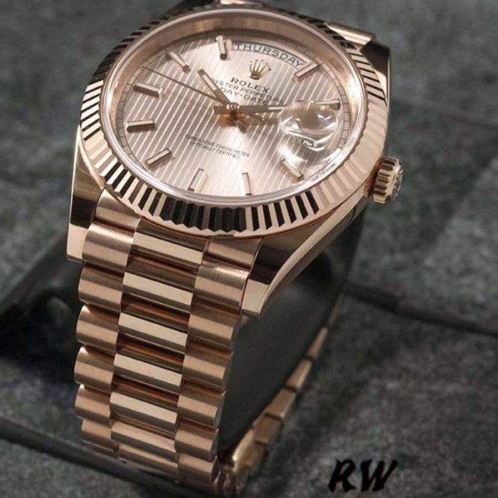 Rolex Day-Date 228235 Sundust Stripe Motif Dial Fluted Bezel 40mm Mens Replica Watch