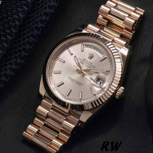 Rolex Day-Date 228235 Sundust Stripe Motif Dial Fluted Bezel 40mm Mens Replica Watch