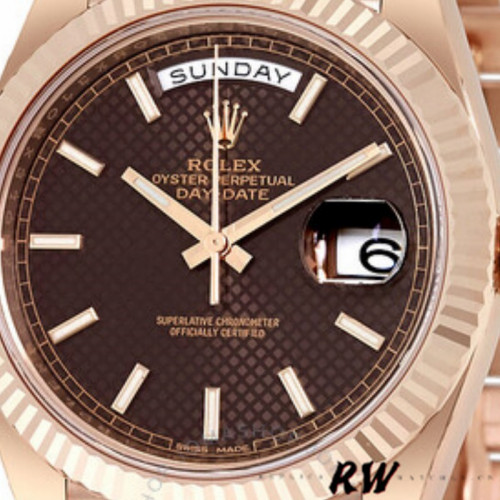Rolex Day-Date 228235 Chocolate Brown Diagonal Motif Dial Fluted Bezel 40mm Mens Replica Watch