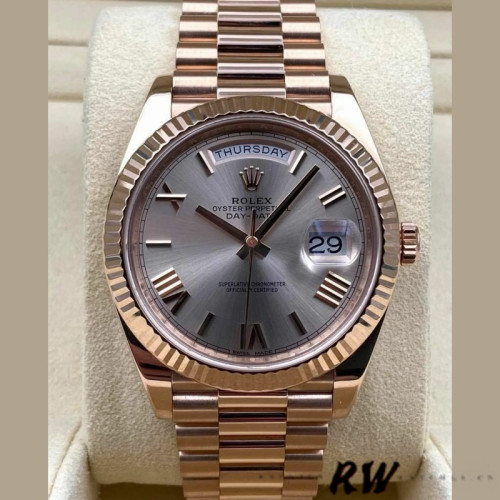 Rolex Day-Date 228235 Sundust Roman Numeral Dial Fluted Bezel 40mm Mens Replica Watch