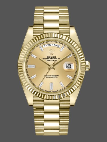 Rolex Day-Date 228238 Champagne Diamond Dial Fluted Bezel 40mm Mens Replica Watch