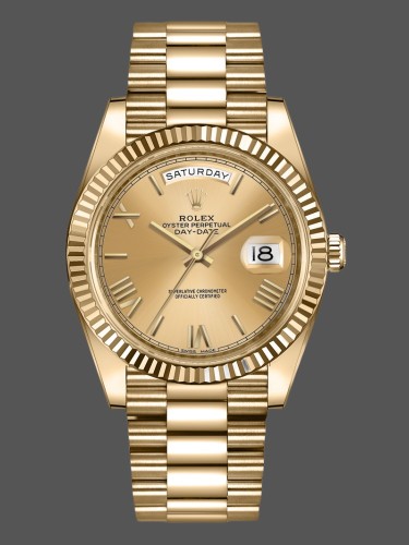 Rolex Day-Date 228238 Champagne Roman Dial Fluted Bezel 40mm Mens Replica Watch