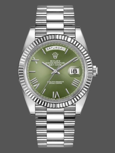 Rolex Day-Date 228239 Olive Green Roman Dial Fluted Bezel 40mm Mens Replica Watch