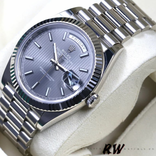 Rolex Day-Date 228239 Dark Rhodium Grey Dial Fluted Bezel 40mm Mens Replica Watch