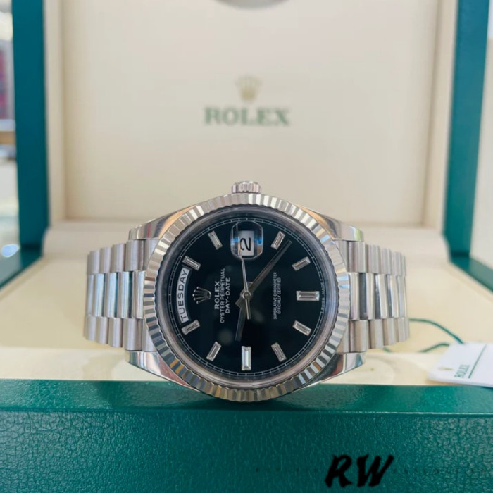 Rolex Day-Date 228239 Black Diamond Dial Fluted Bezel 40mm Mens Replica Watch