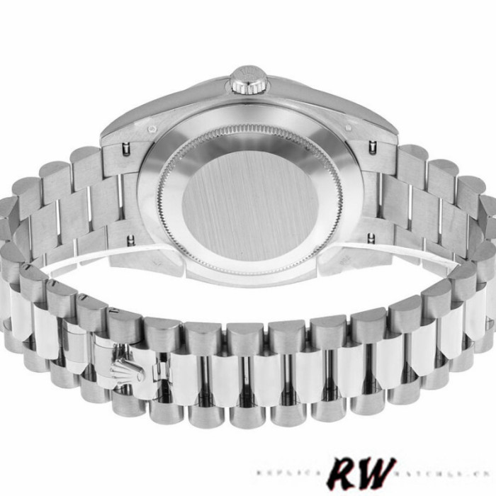 Rolex Day-Date 228239 Silver Stripe Motif Dial Fluted Bezel 40mm Mens Replica Watch
