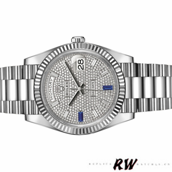 Rolex Day-Date 228239 Diamond Paved Dial Fluted Bezel 40mm Mens Replica Watch