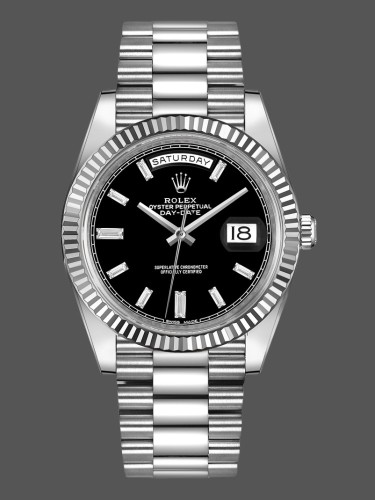 Rolex Day-Date 228239 Black Diamond Dial Fluted Bezel 40mm Mens Replica Watch