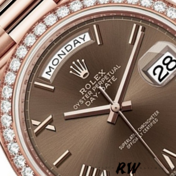 Rolex Day-Date 228345RBR  Chocolate Brown Roman Dial Diamond Bezel 40mm Mens Replica Watch