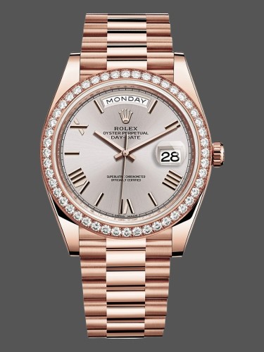 Rolex Day-Date 228345RBR Sundust Roman Dial Diamond Bezel 40mm Mens Replica Watch