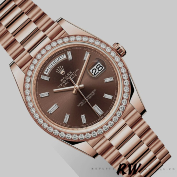 Rolex Day-Date 228345RBR Chocolate Brown Diamond Dial Diamond Bezel 40mm Mens Replica Watch