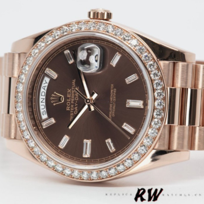 Rolex Day-Date 228345RBR Chocolate Brown Diamond Dial Diamond Bezel 40mm Mens Replica Watch
