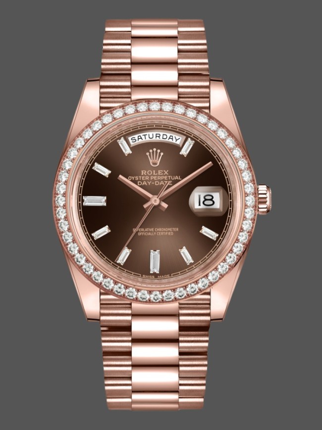 Rolex Day-Date 228345RBR Chocolate Brown Diamond Dial Diamond Bezel 40mm Mens Replica Watch