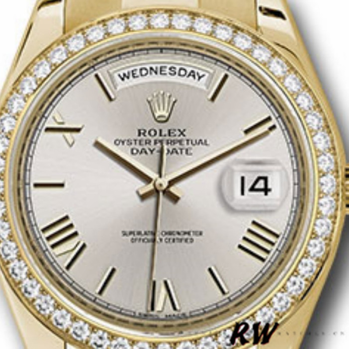 Rolex Day-Date 228348RBR Silver Roman Dial Diamond Bezel 40mm Mens Replica Watch