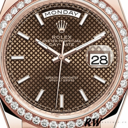 Rolex Day-Date 228345RBR Chocolate Brown Diagonal Motif Dial Diamond Bezel 40mm Mens Replica Watch