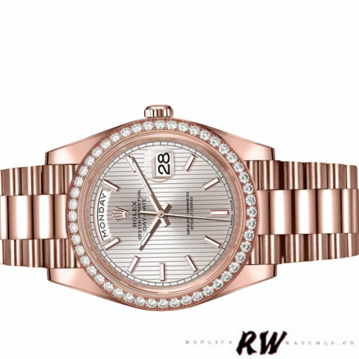 Rolex Day-Date 228345RBR Sundust Stripe Motif Dial Diamond Bezel 40mm Mens Replica Watch