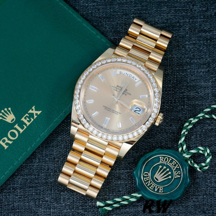 Rolex Day-Date 228348RBR Champagne Diamond Dial Diamond Bezel 40mm Mens Replica Watch