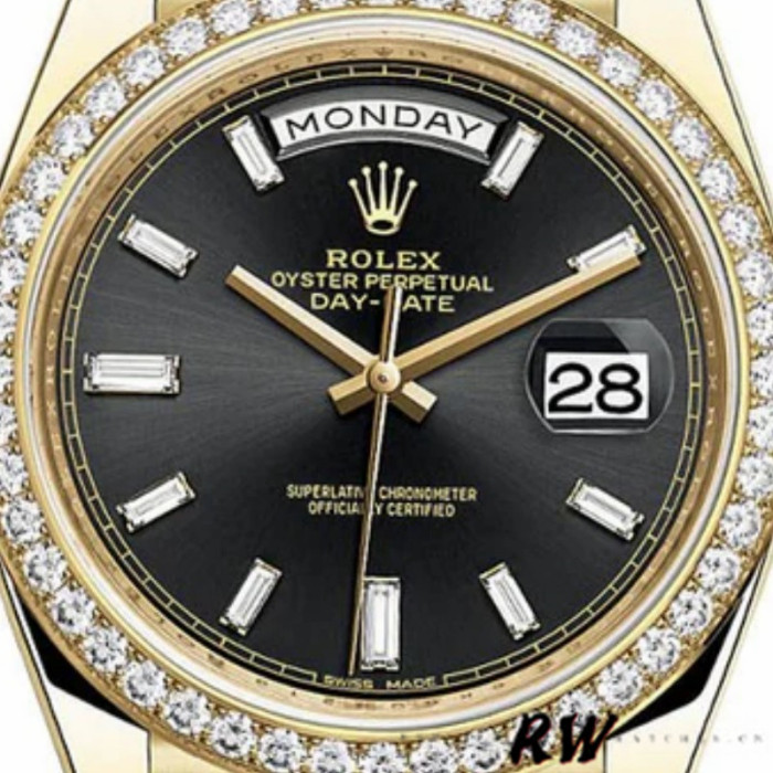 Rolex Day-Date 228348RBR Black Diamond Dial Diamond Bezel 40mm Mens Replica Watch