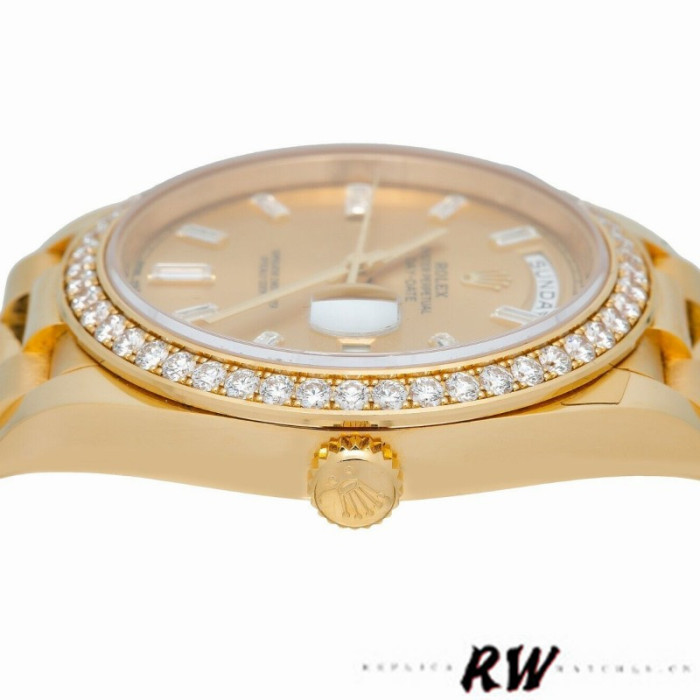 Rolex Day-Date 228348RBR Champagne Diamond Dial Diamond Bezel 40mm Mens Replica Watch