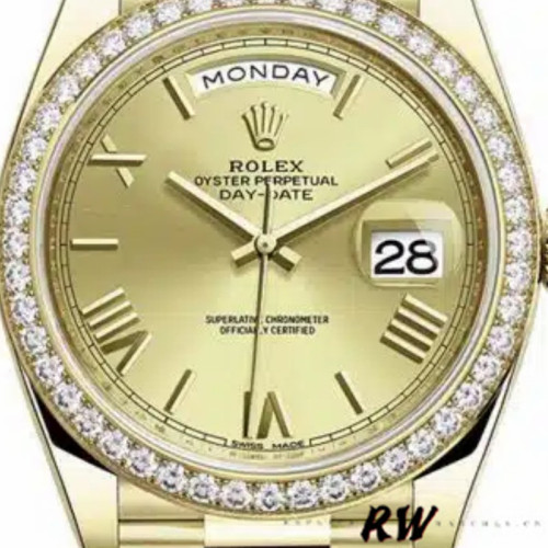 Rolex Day-Date 228348RBR Champagne Roman Dial Diamond Bezel 40mm Mens Replica Watch