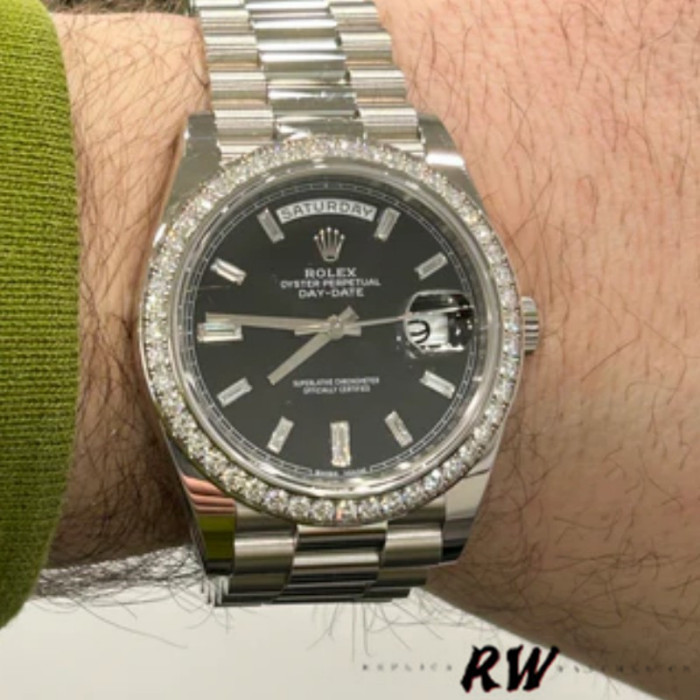 Rolex Day-Date 228349RBR Black Dial Diamond Bezel 40mm Mens Replica Watch