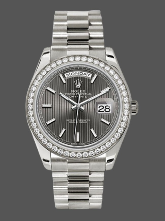 Rolex Day-Date 228349RBR Dark Rhodium Dial Diamond Bezel 40mm Mens Replica Watch