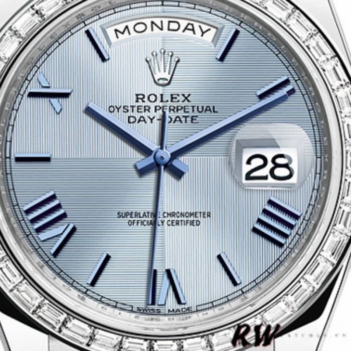 Rolex Day-Date 228396TBR Ice Blue Dial Platinum Diamond Bezel 40mm Mens Replica Watch