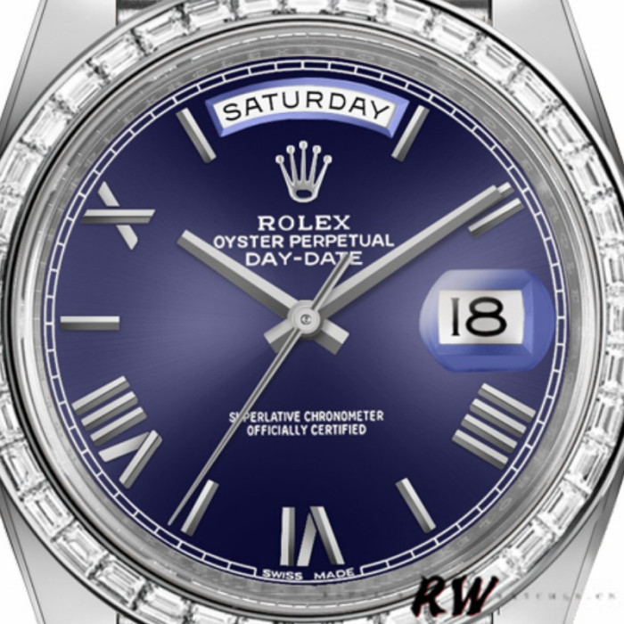 Rolex Day-Date 228396TBR Blue Dial Platinum Diamond Bezel 40mm Mens Replica Watch
