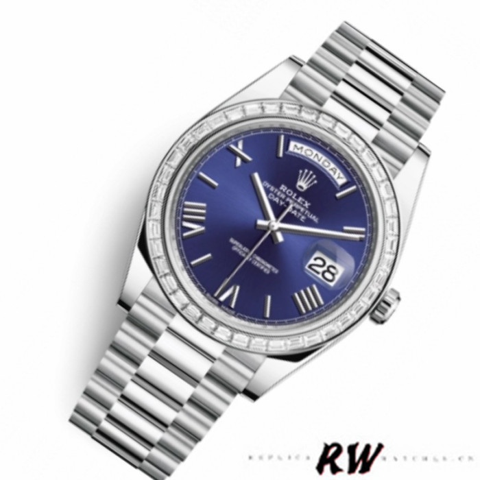 Rolex Day-Date 228396TBR Blue Dial Platinum Diamond Bezel 40mm Mens Replica Watch