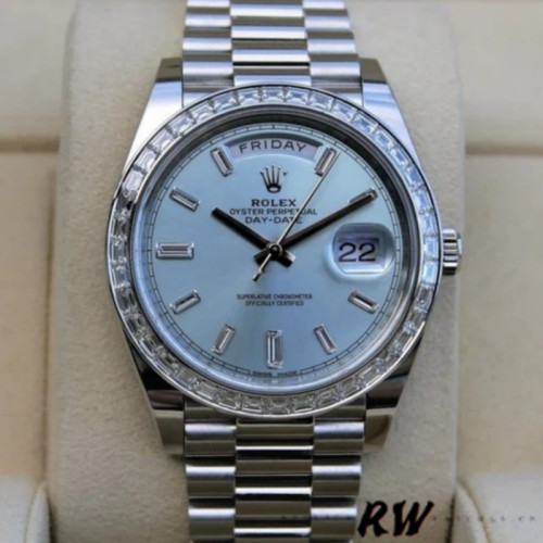 Rolex Day-Date 228396TBR Ice Blue Diamond Dial Diamond Bezel 40mm Mens Replica Watch