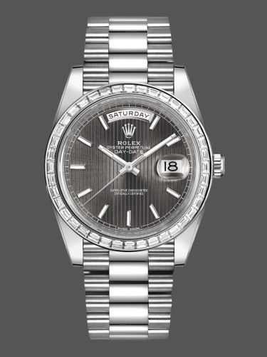 Rolex Day-Date 228396TBR Dark Rhodium Grey Dial Diamond Bezel 40mm Mens Replica Watch