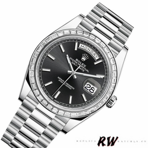 Rolex Day-Date 228396TBR Black Dial Diamond Bezel 40mm Mens Replica Watch